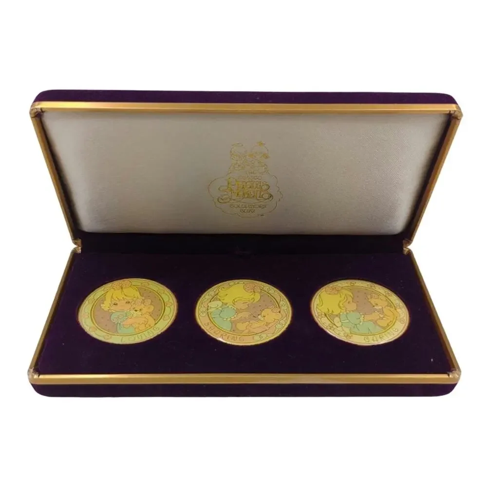Vintage Enesco Precious Moments Collectors Club Enameled Three Coin Set